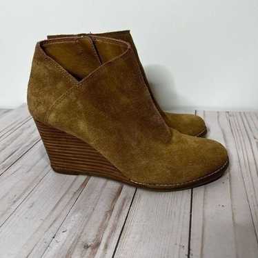 Lucky Brand Yakeena Brown Suede Wedge Ankle Boots