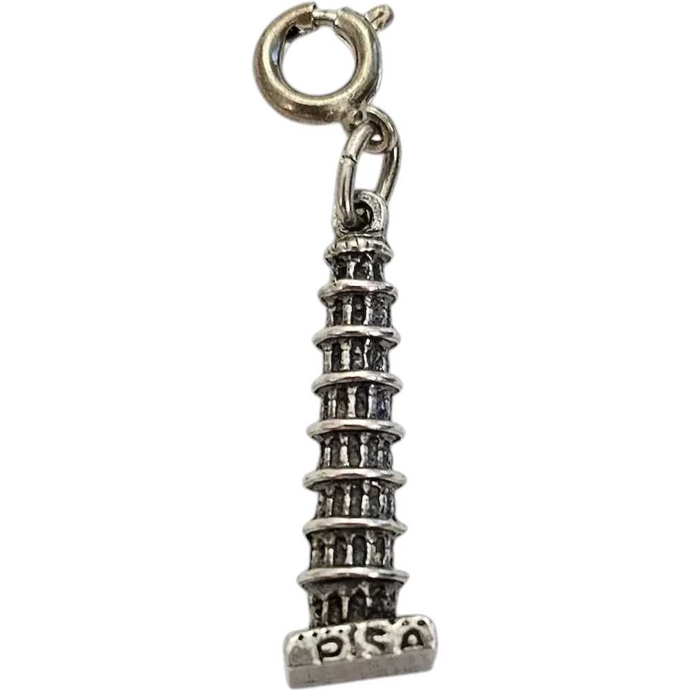 800 Silver Vintage Leaning Tower Of Pisa Charm Pe… - image 1