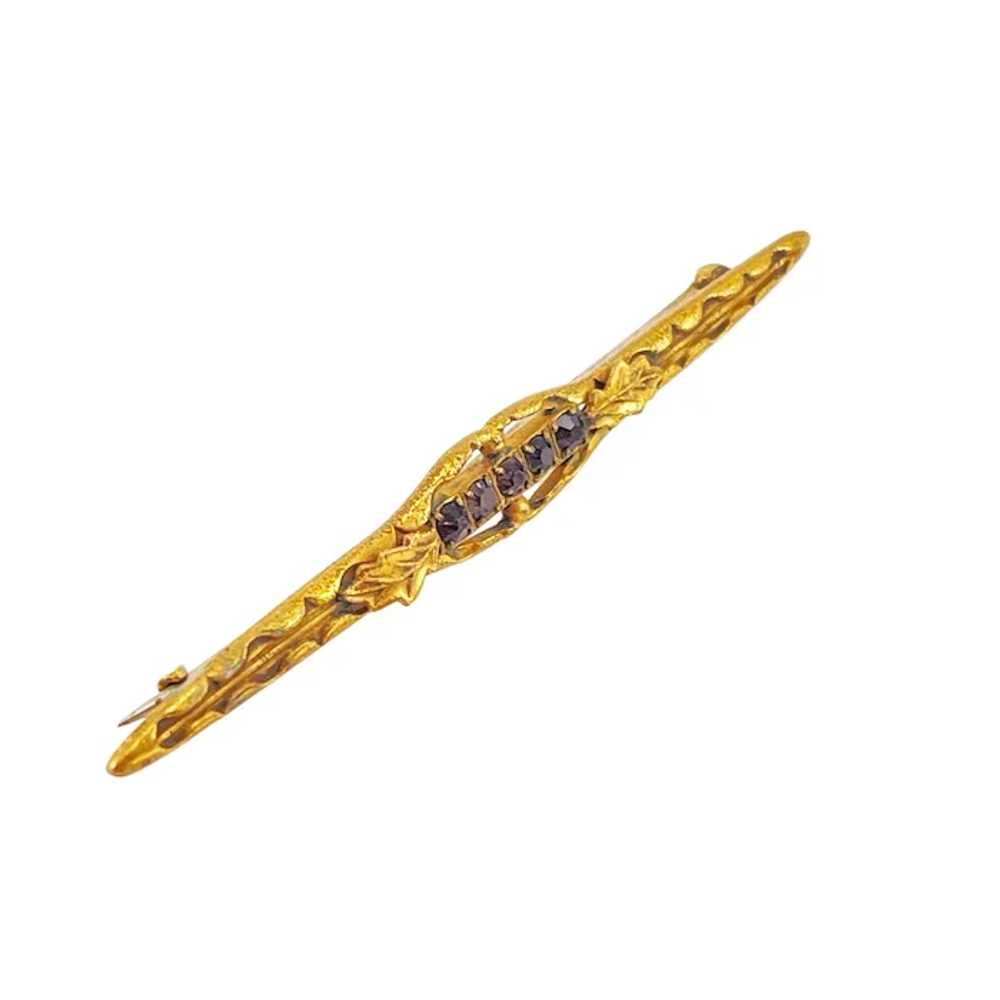 Antique Victorian Gold Tone Bar Brooch Pin with P… - image 3