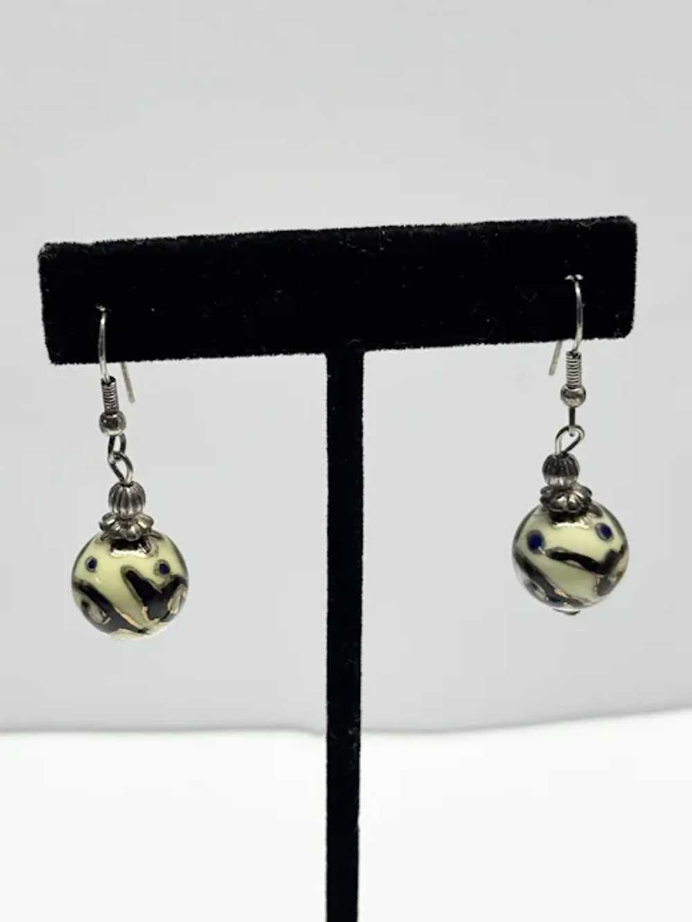 Vintage enamel ball dangle earrings - image 3