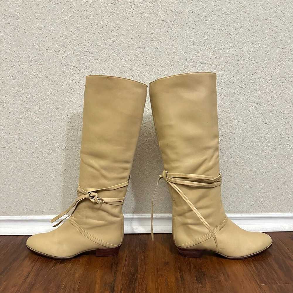 JULIANELLI Belted Riding Boots Beige Leather Pull… - image 4