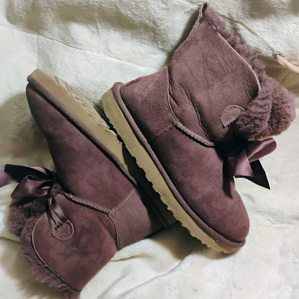 UGGS PURPLE BOOTIES SHORT GITA  SIZE 7 WITH SATIN… - image 1