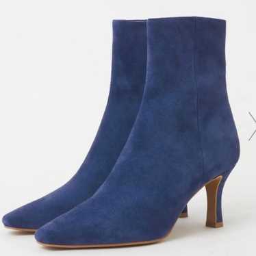 Navy blue suede zip booties