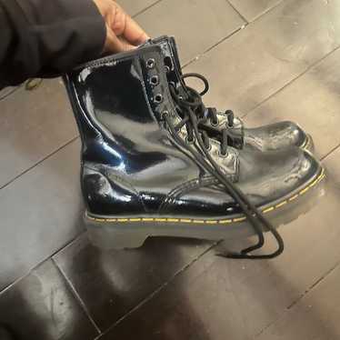 Black patent leather Doc Martens boots