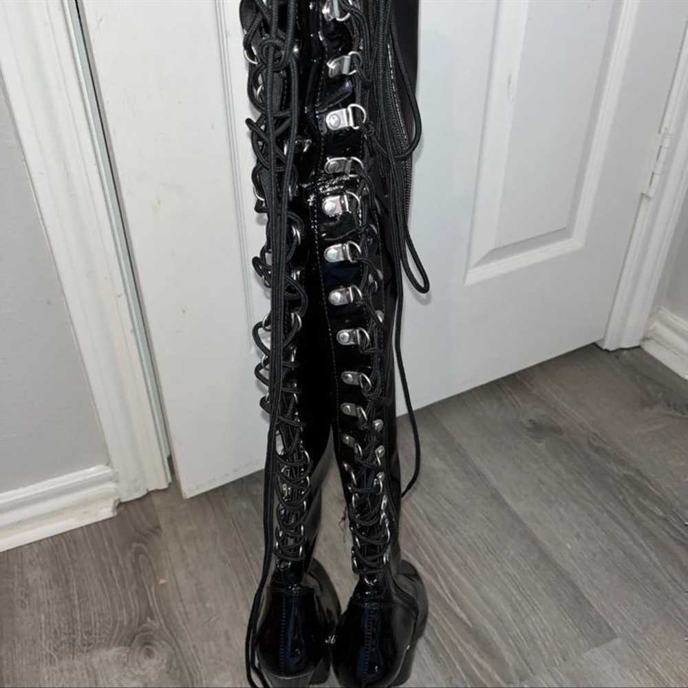 Pleaser leather black thigh high boots size 7 - image 2