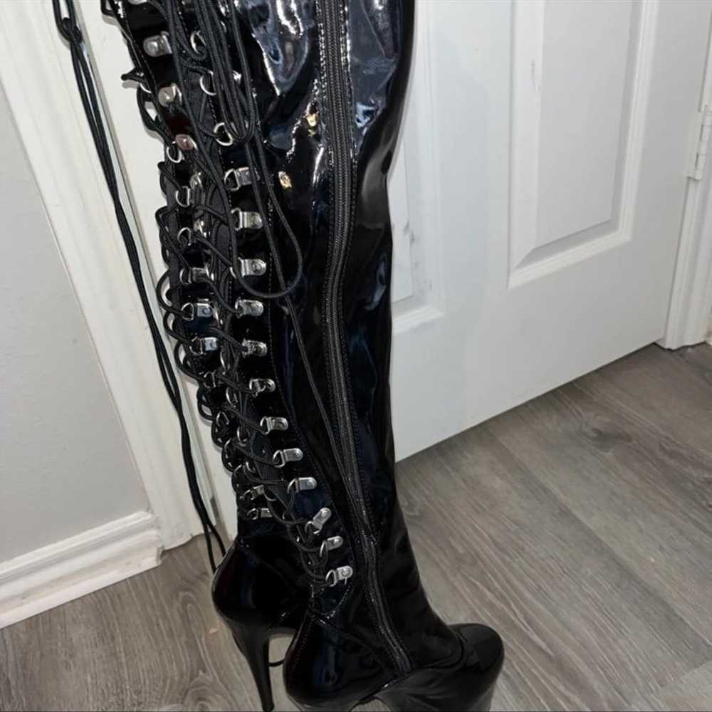 Pleaser leather black thigh high boots size 7 - image 4