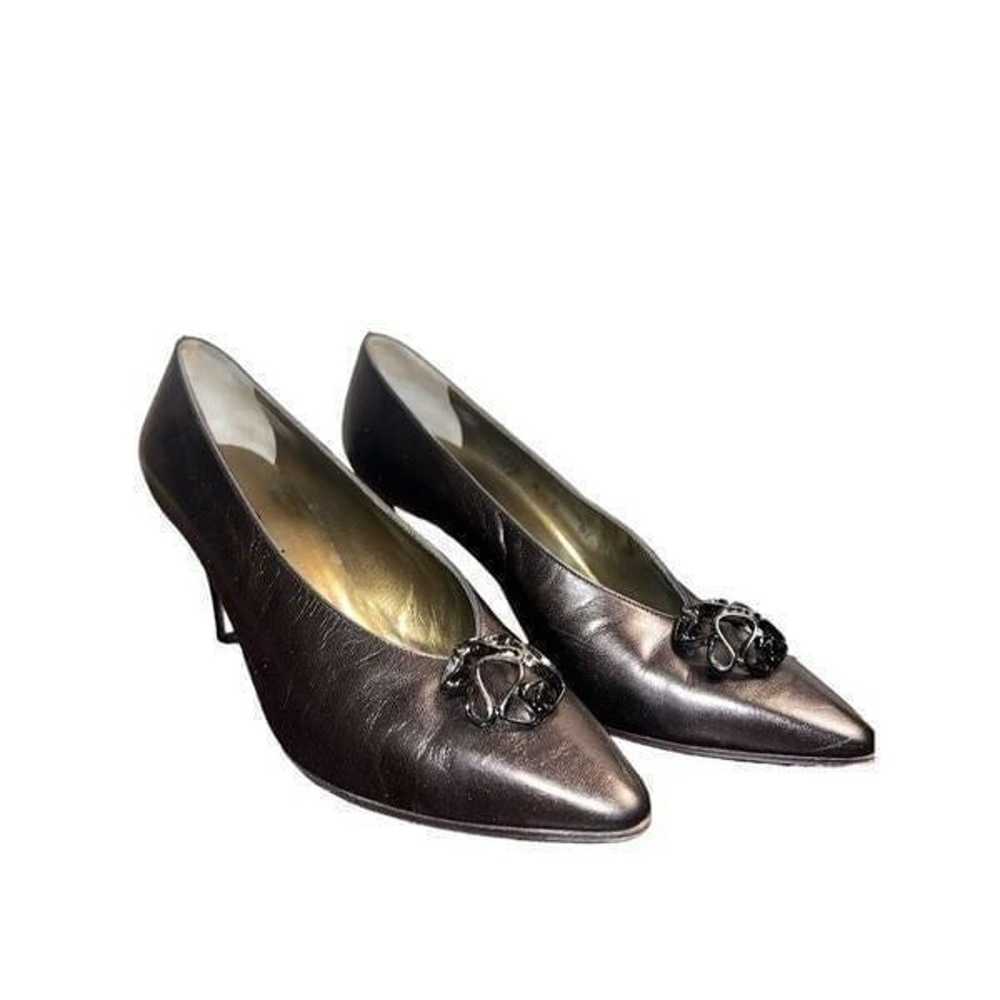 Yves Saint Laurent vintage pewter heels with meta… - image 1