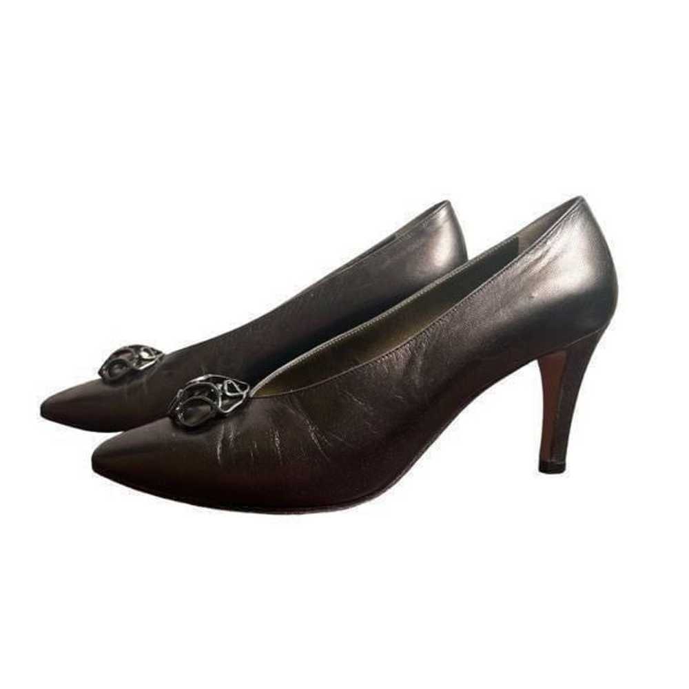 Yves Saint Laurent vintage pewter heels with meta… - image 2