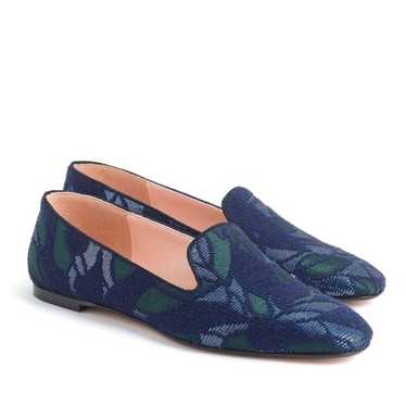 J.Crew Metallic Jacquard Smoking Slippers Blue/Gre