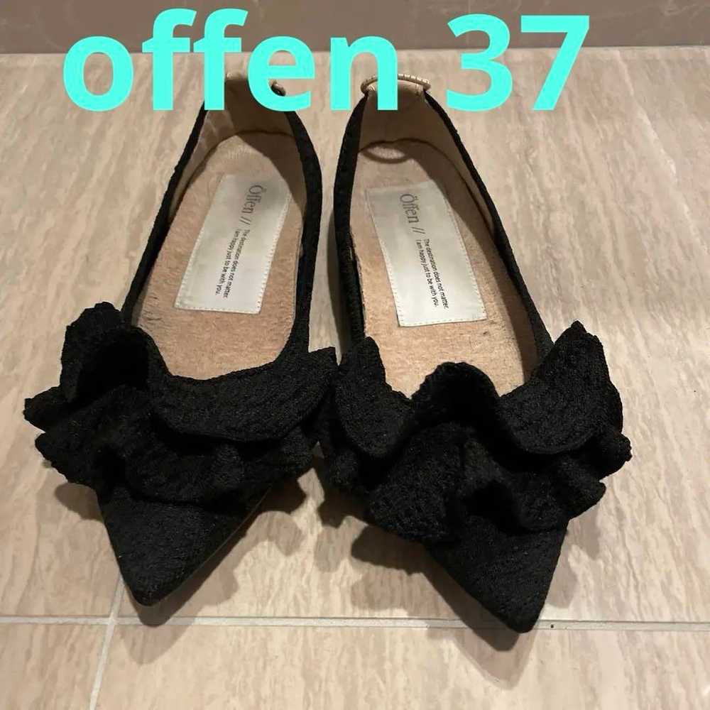 Offen Black Pointed Toe Flat Shoes with Frills - image 1