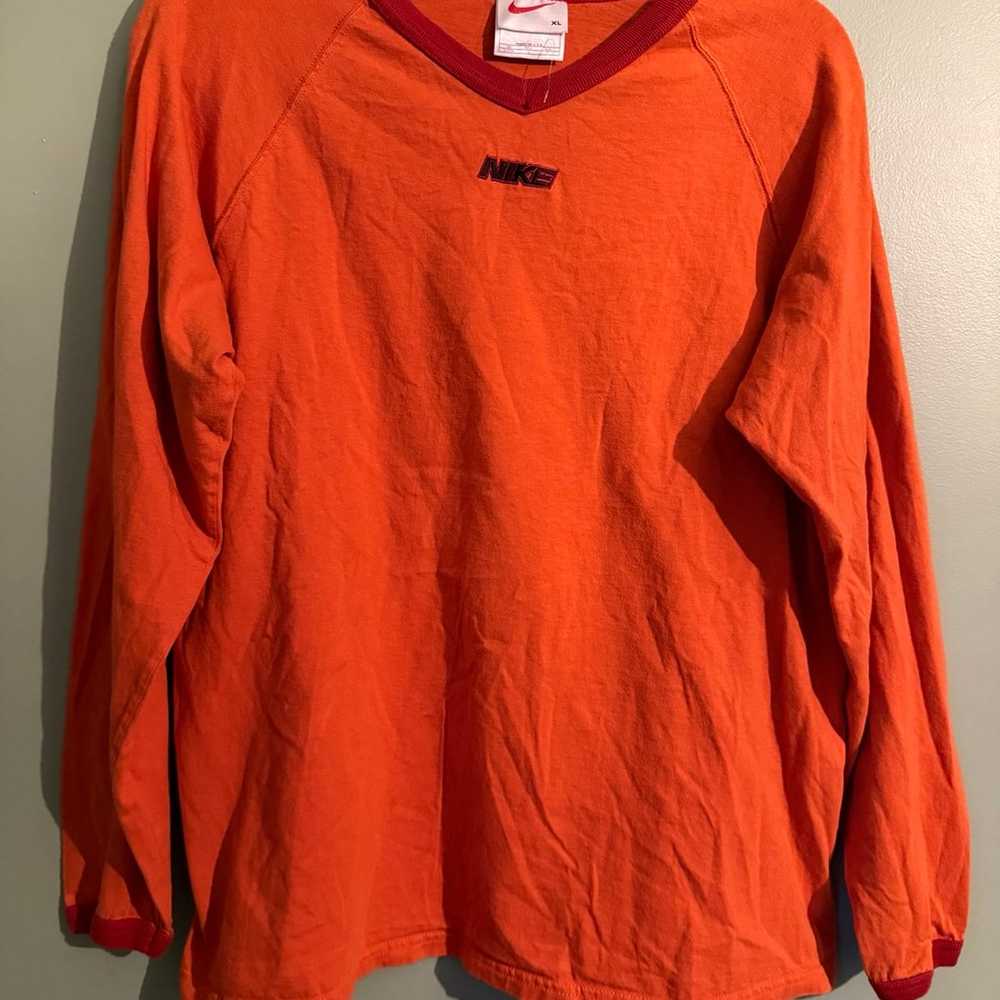 Vintage Nike Orange Red Shirt Swoosh Embroidered … - image 1