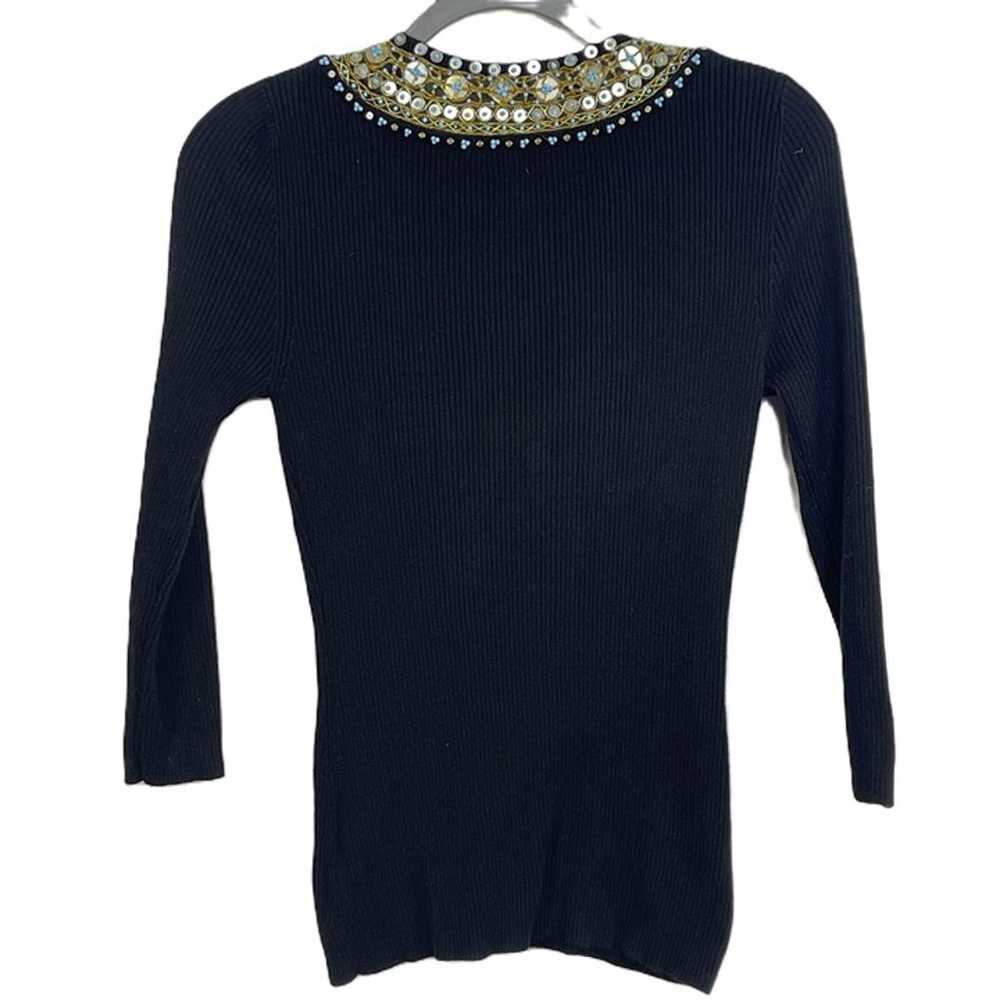 Vintage Berek Beaded Black Embellished V-Neck Top… - image 2