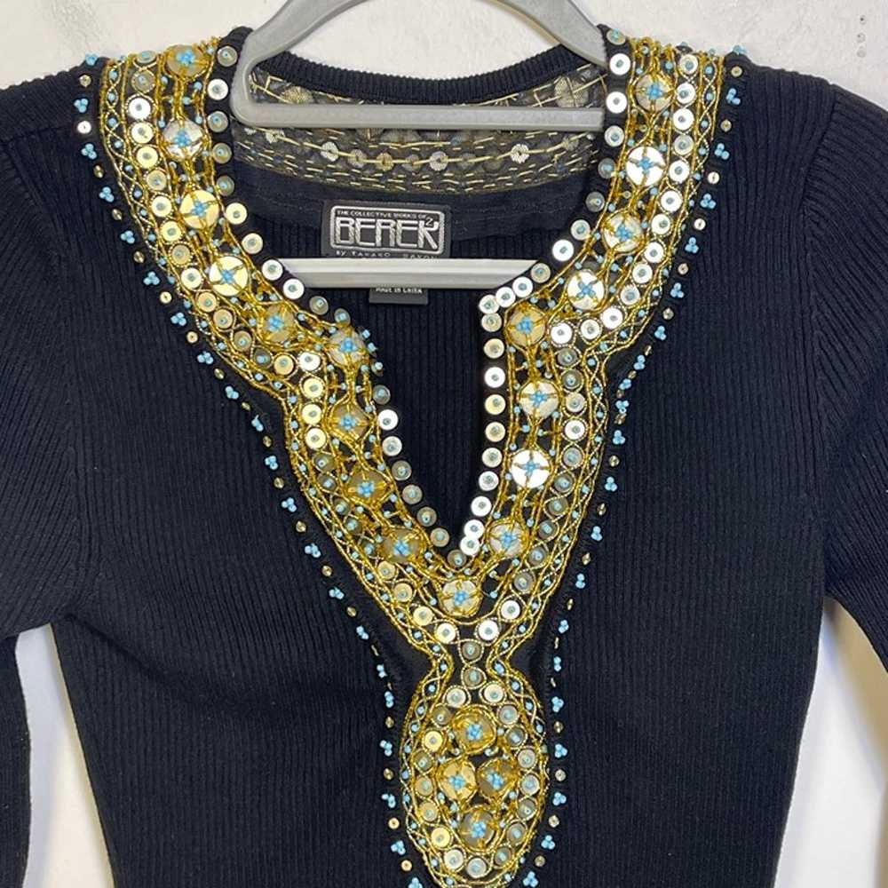 Vintage Berek Beaded Black Embellished V-Neck Top… - image 4