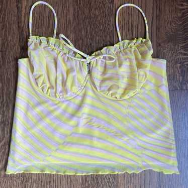 FIORUCCI wave print balconette mesh top in yellow - image 1