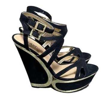 Just Fab Black Strappy Platform Wedge Size 8.5