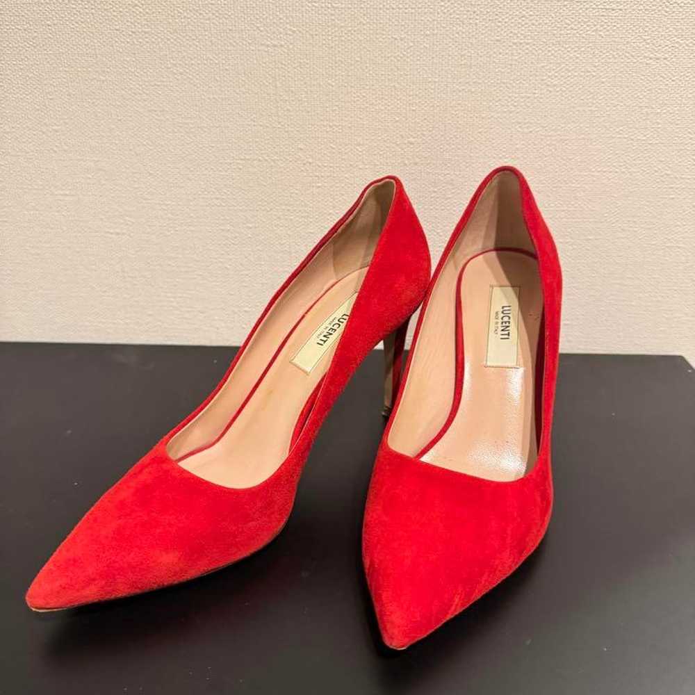 Red suede pointed-toe high heels, size 24.5 cm - image 1