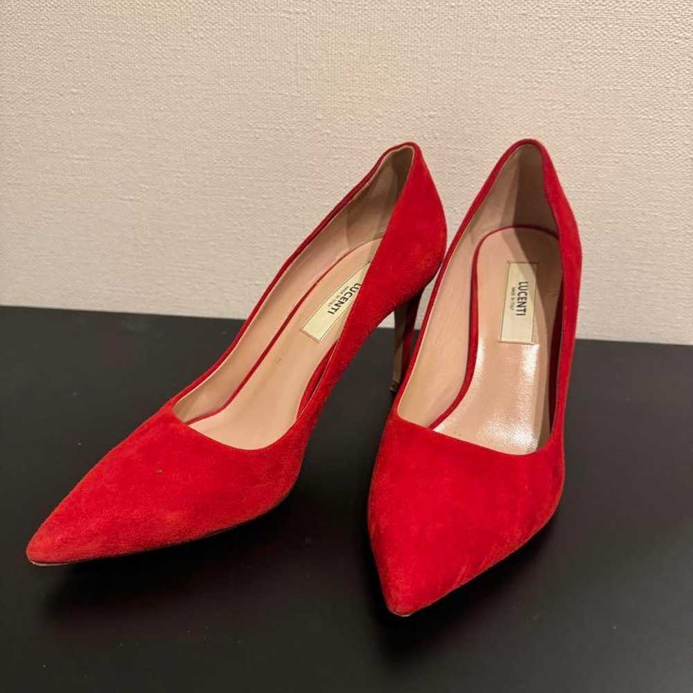 Red suede pointed-toe high heels, size 24.5 cm - image 2