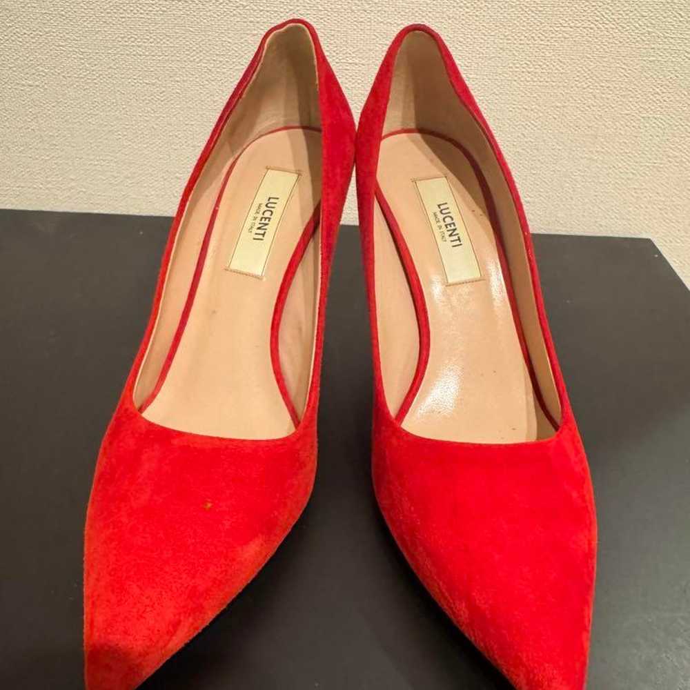 Red suede pointed-toe high heels, size 24.5 cm - image 3