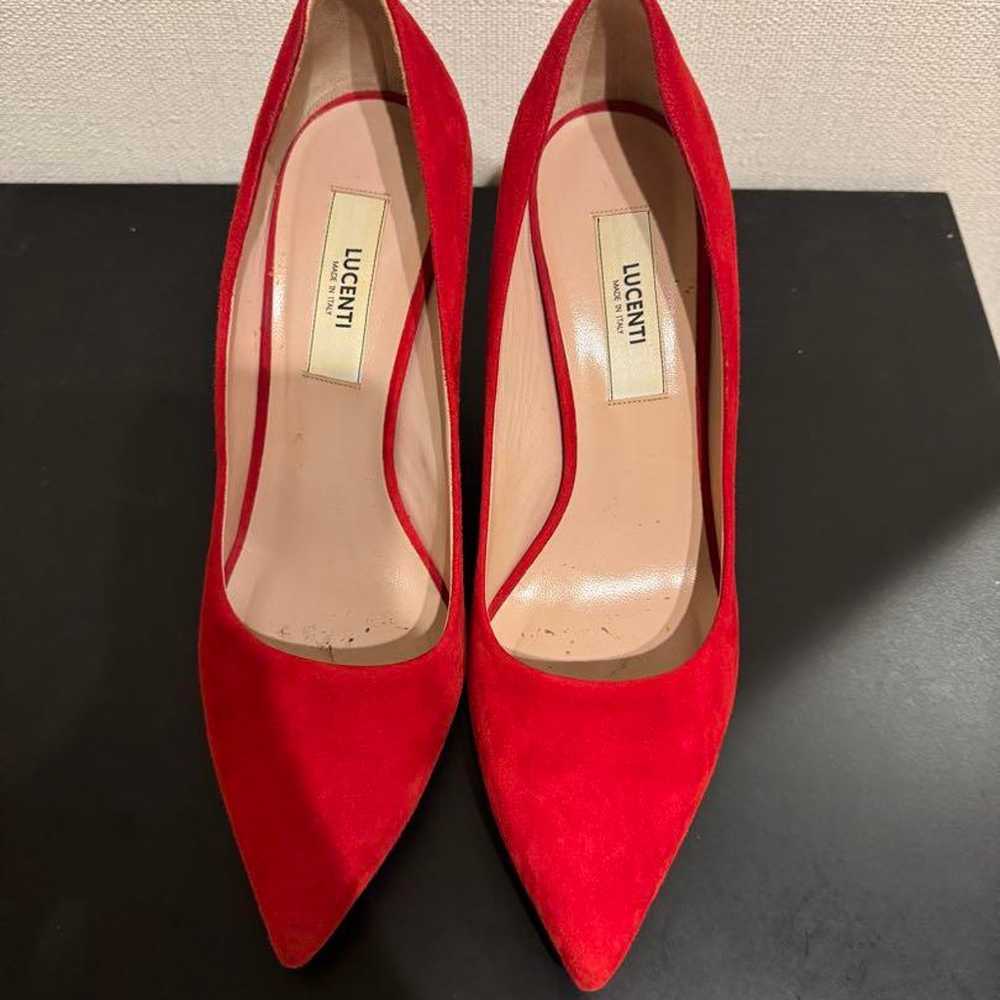 Red suede pointed-toe high heels, size 24.5 cm - image 4