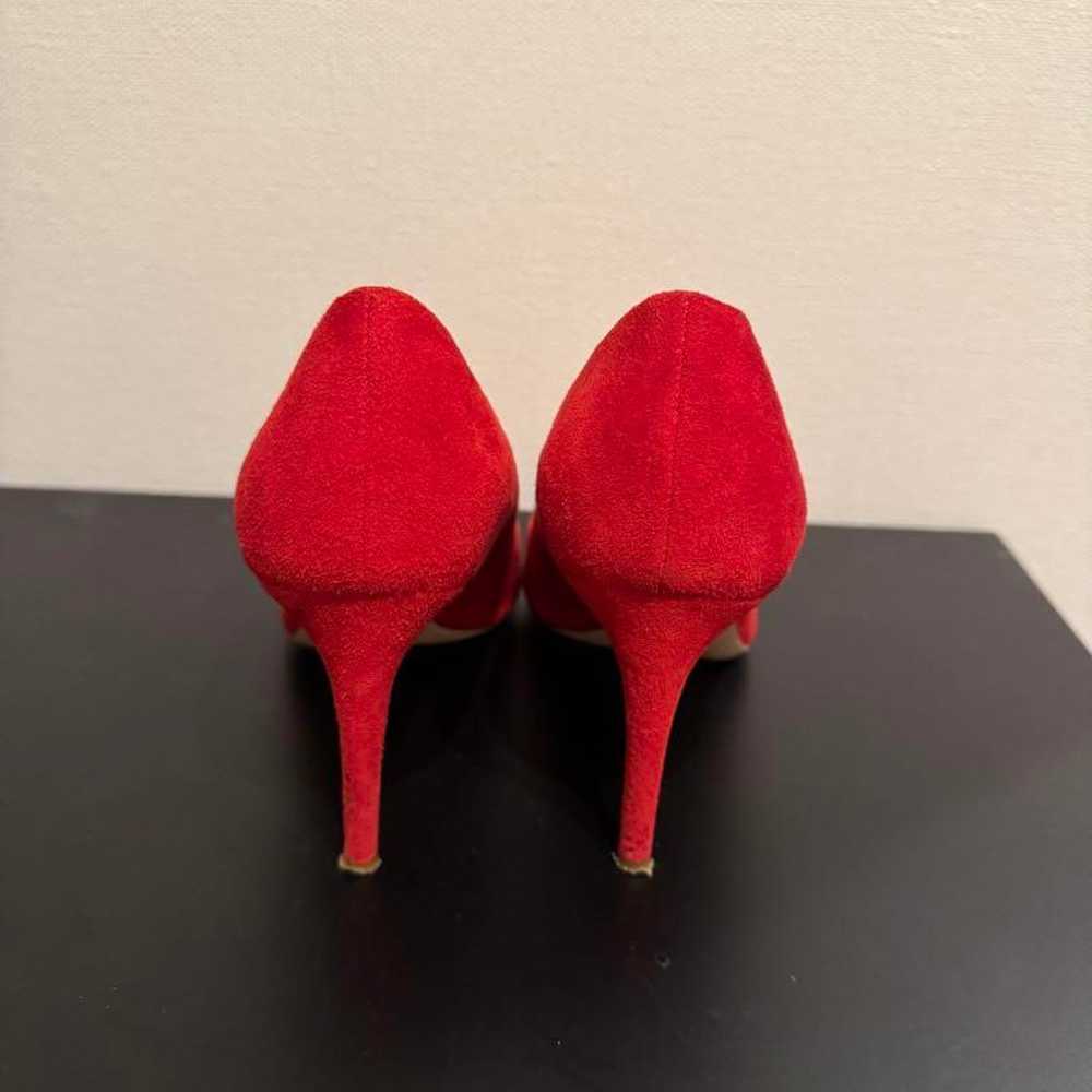 Red suede pointed-toe high heels, size 24.5 cm - image 5