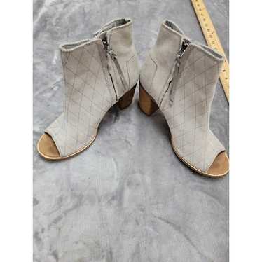 TOMS Majorca Grey Suede Peep Toe Block Heel zip u… - image 1