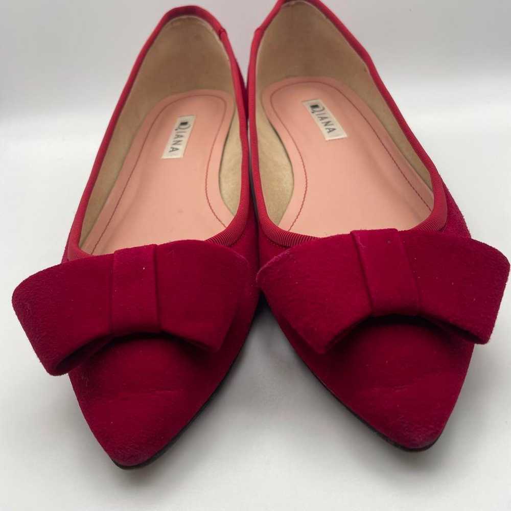 DIANA Ribbon Flat Shoes Red Suede Pumps - image 2