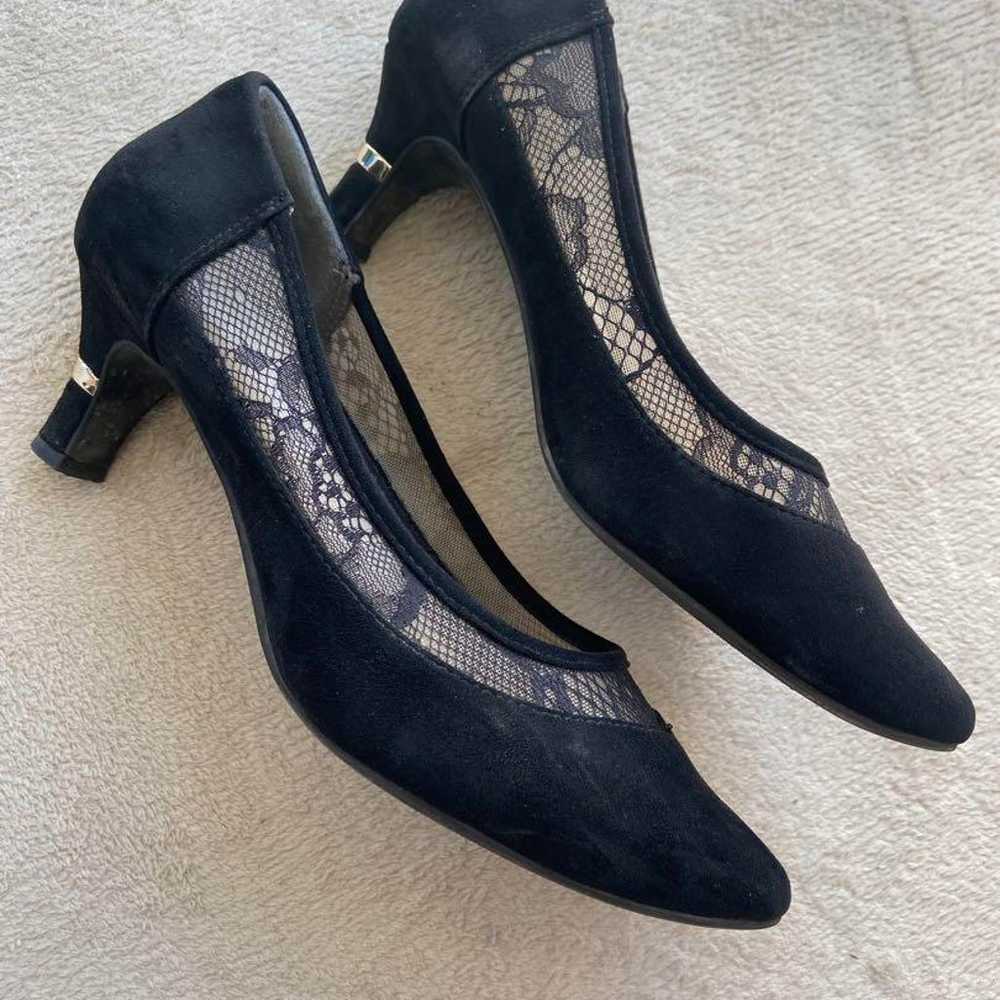 Black Suede Lace Pumps Mid Heel - image 2