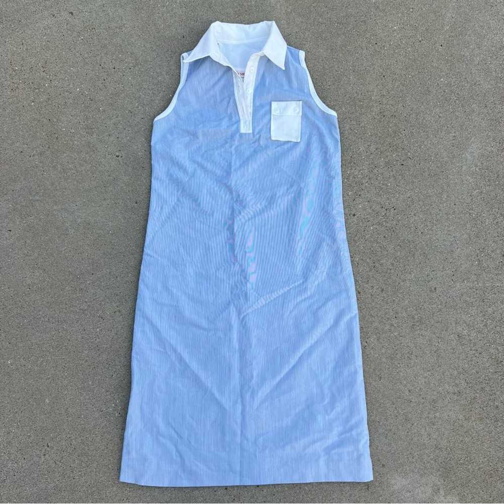 Vintage Vicky Vaughn Blue Sleeveless White Polo C… - image 1