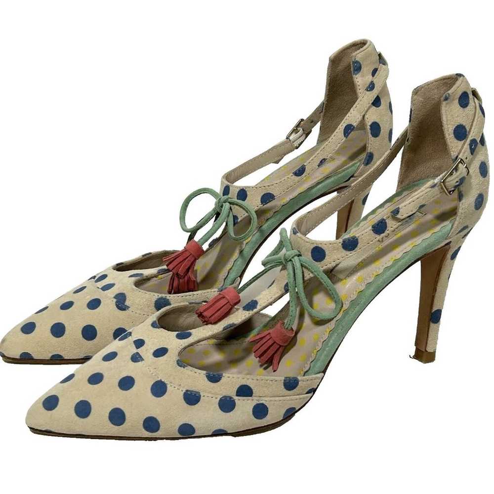 Boden Buckle Strap Bow Heels Size 38 7 US Polka D… - image 1