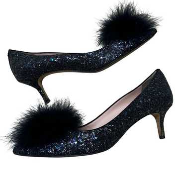 Kate spade blue glitterey kitten heels w puff for… - image 1