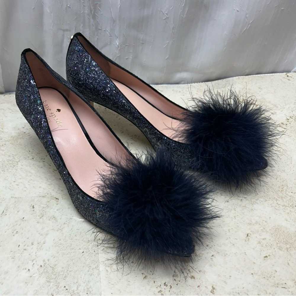 Kate spade blue glitterey kitten heels w puff for… - image 2