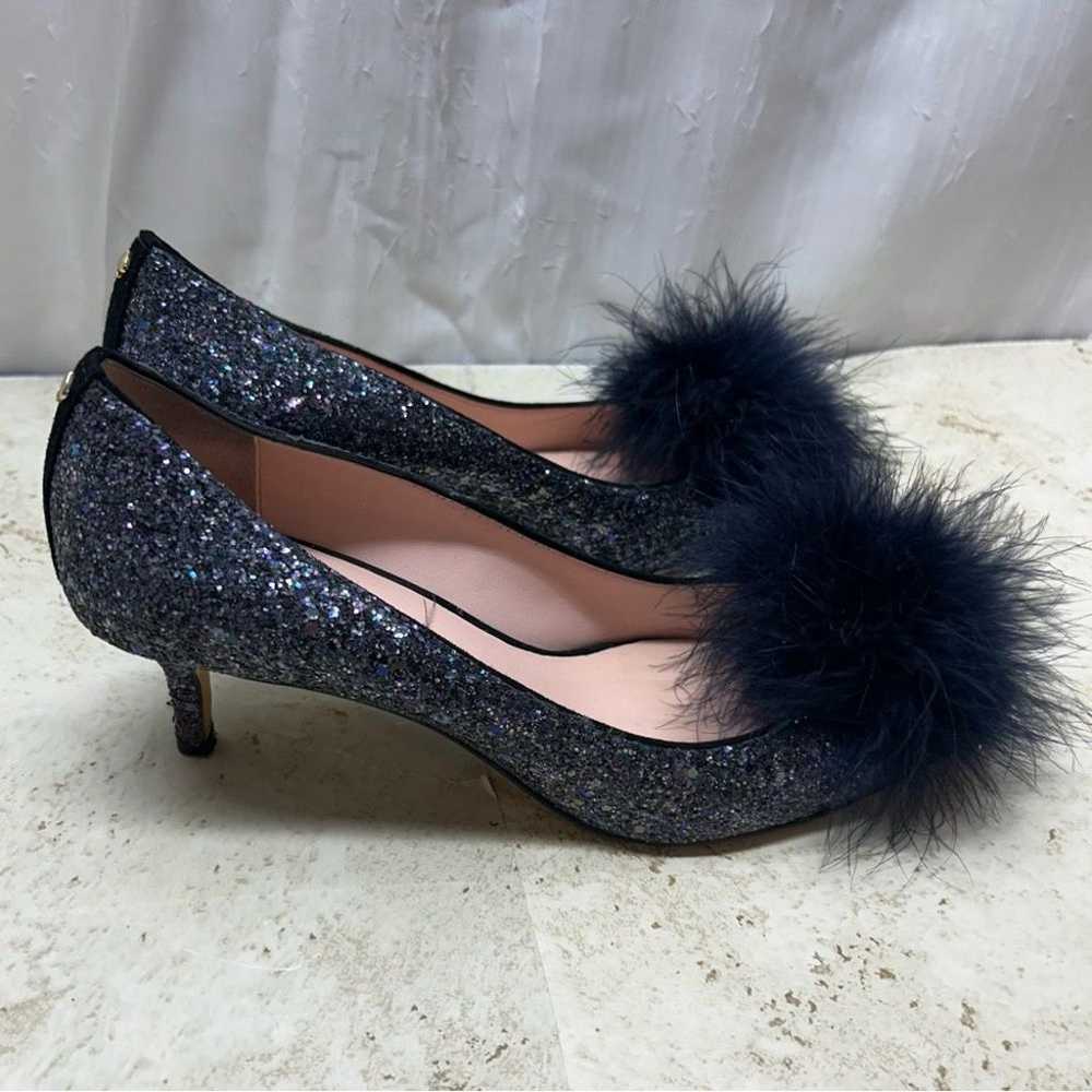 Kate spade blue glitterey kitten heels w puff for… - image 4