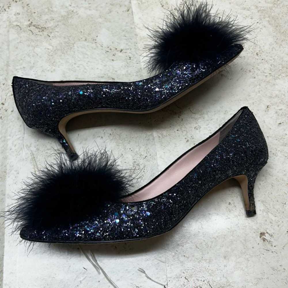 Kate spade blue glitterey kitten heels w puff for… - image 6