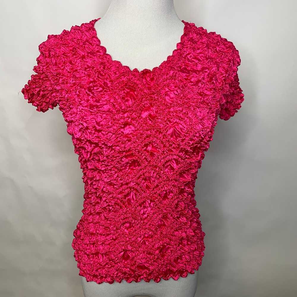 Hot Pink Stretch Bubble Popcorn Top Vintage OSFA - image 1