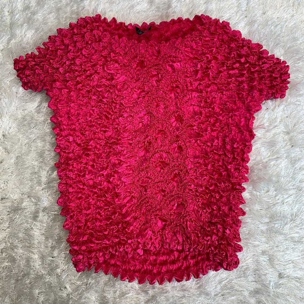 Hot Pink Stretch Bubble Popcorn Top Vintage OSFA - image 2