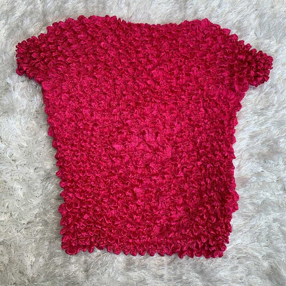 Hot Pink Stretch Bubble Popcorn Top Vintage OSFA - image 3