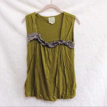 Other Little Yellow Button Olive Ruffled Front Top - image 1