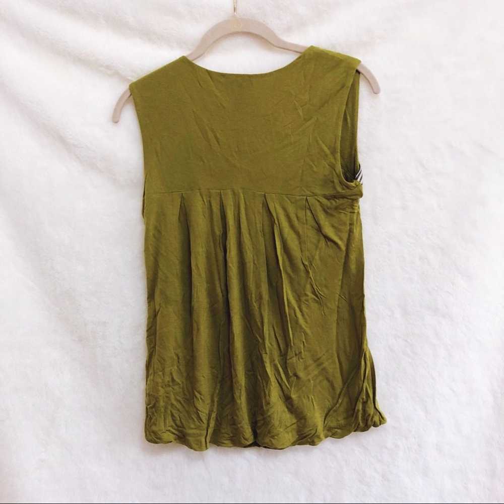 Other Little Yellow Button Olive Ruffled Front Top - image 2