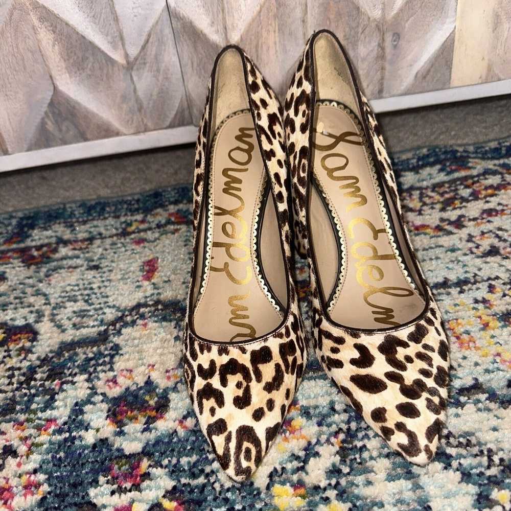 SAM EDELMAN Fur Leopard Halston Pumps Block Heels… - image 2