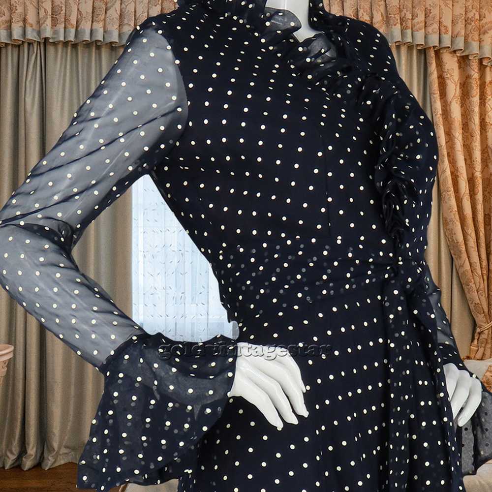 Vintage Vintage Navy & White Polka Dot Ruffle Max… - image 10