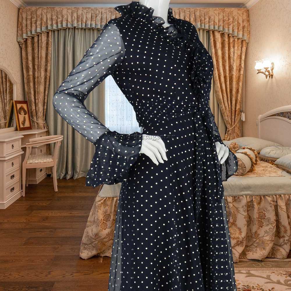 Vintage Vintage Navy & White Polka Dot Ruffle Max… - image 11