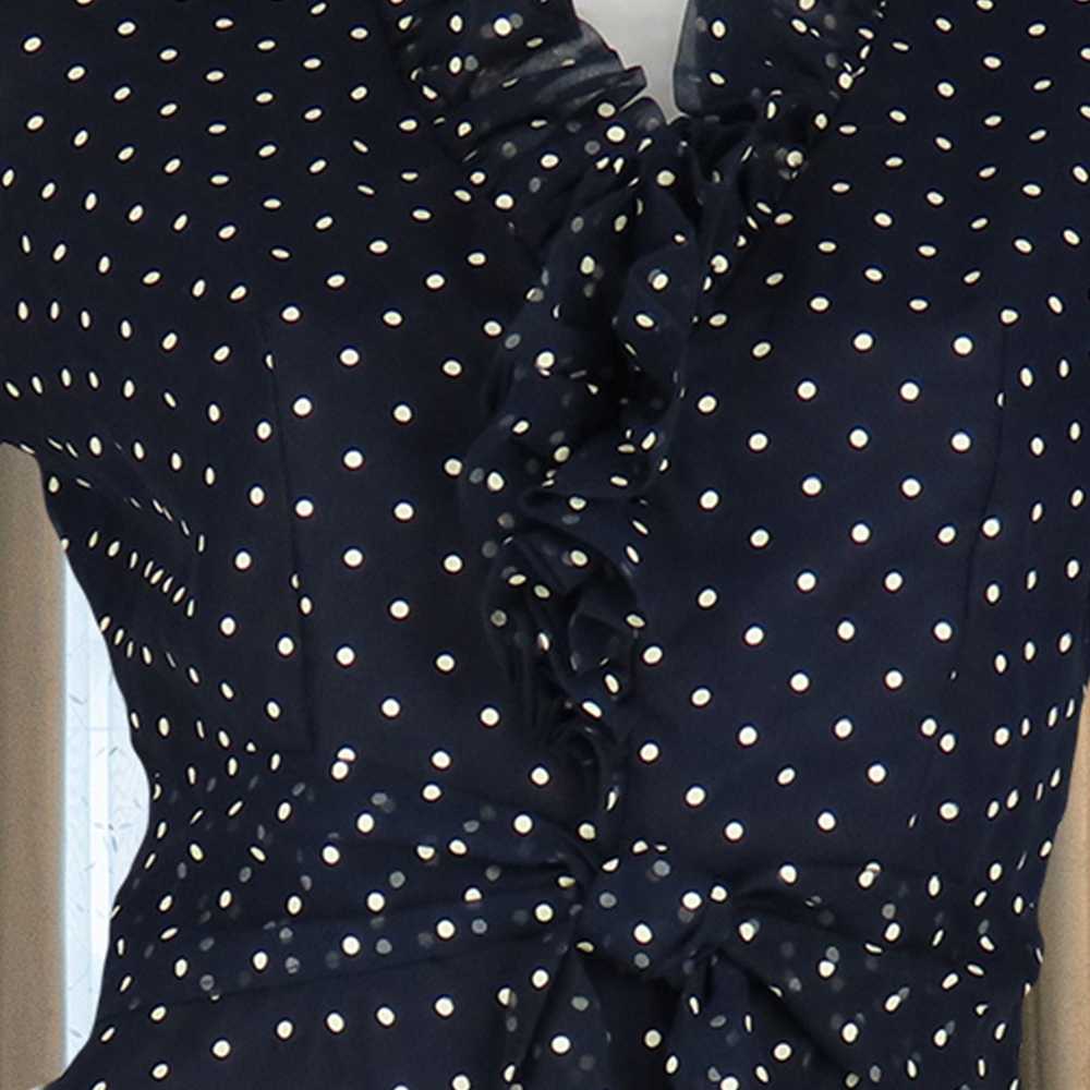 Vintage Vintage Navy & White Polka Dot Ruffle Max… - image 8