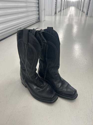 Designer Vintage Black Leather Cowboy Boots