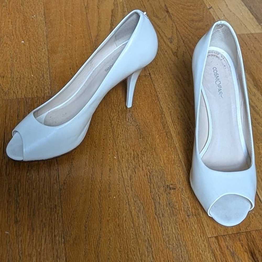 Cosmoparis Peep Toe Bridal Off White Ivory Leathe… - image 2