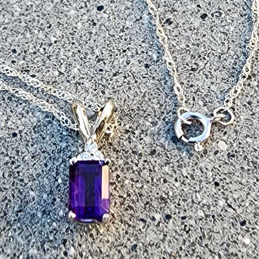 Designer Stamped 14K White Gold Diamond Amethyst … - image 3