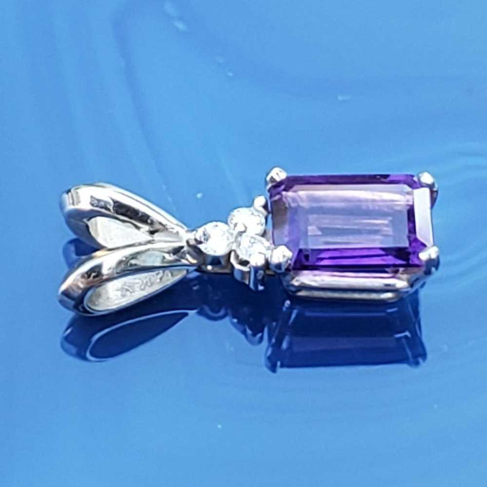 Designer Stamped 14K White Gold Diamond Amethyst … - image 5