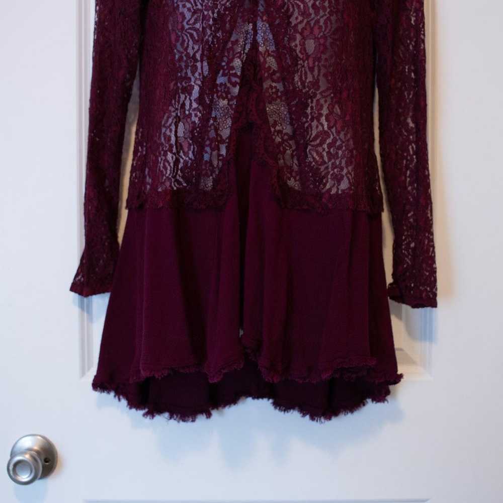 M Distressed Boho Lace Romantic Maroon Raw Hem La… - image 10