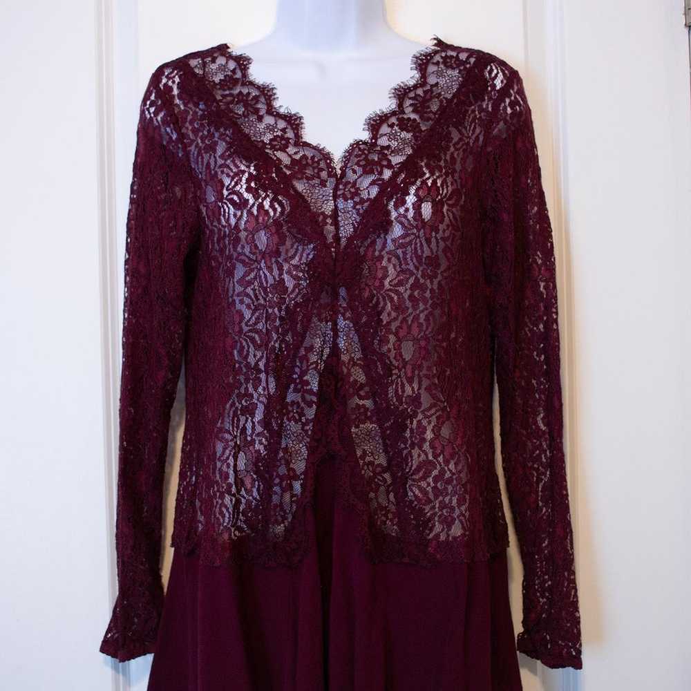 M Distressed Boho Lace Romantic Maroon Raw Hem La… - image 2