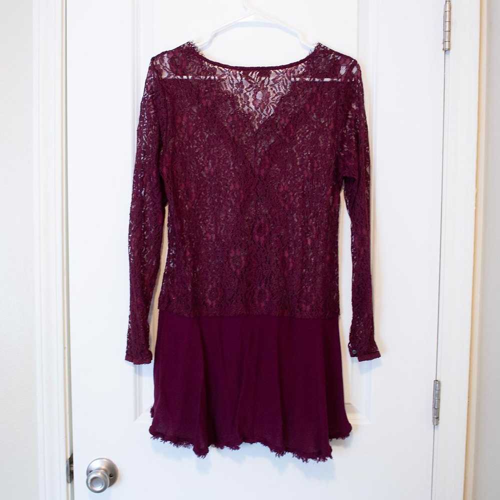 M Distressed Boho Lace Romantic Maroon Raw Hem La… - image 4