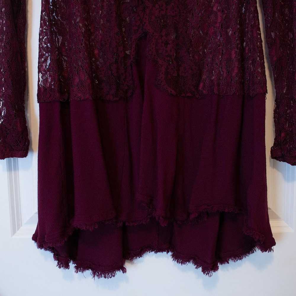 M Distressed Boho Lace Romantic Maroon Raw Hem La… - image 5